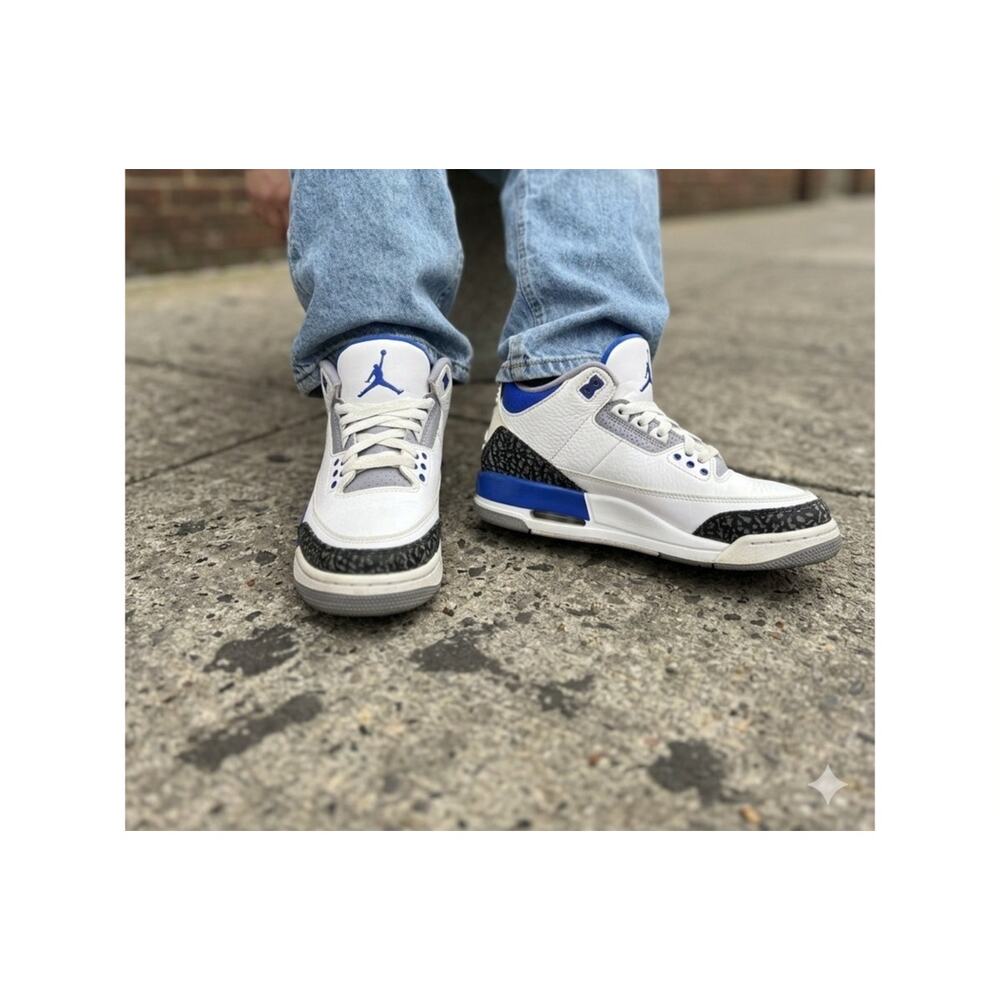 Nike Air Jordan 3 Retro Racer Blue Leather Sneakers Shoes Kids Youth 3.5Y